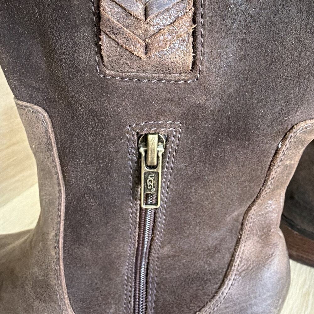 UGG Jaspan Mid-Calf Boots Oiled Suede & Leather Uppers Women’s Size 11 Brown - Picture 6 of 11